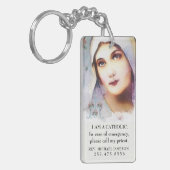 Katholieke ID Maagd Maria  Roze Rozen Sleutelhanger (Voorkant Links)