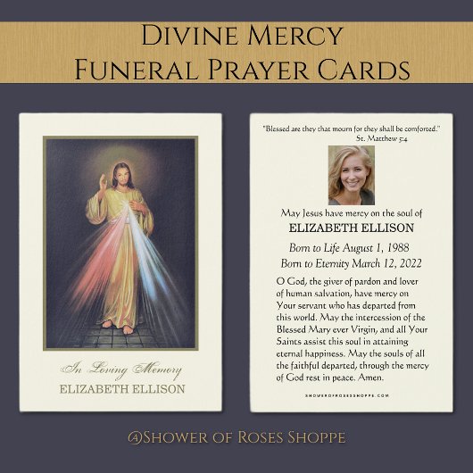 Katholieke Jesus Divine Mercy Funeral Prayer Kaart