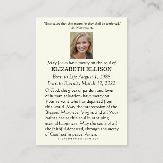 Katholieke Jesus Divine Mercy Funeral Prayer Kaart Plaatskaartje (Achterkant)