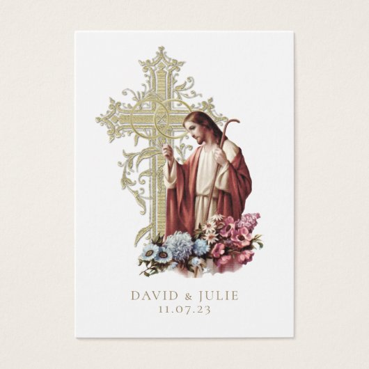 Katholieke Jesus Gold Cross Bruiloft Gebed Kaart (Voorkant)