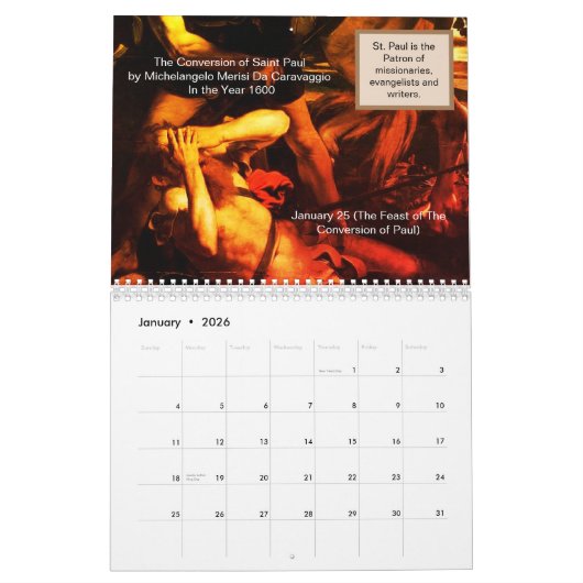 Katholieke kalender voor schilderijen (Jan 2026)