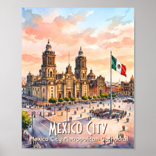Katholieke Kathedraal van Mexico-Stad Watercolor R Poster