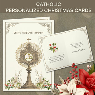 Katholieke Kerst Eucharistie Poinsettia Bloemen Feestdagen Kaart