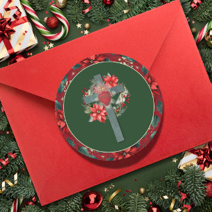 Katholieke Kerst Heilig Hart en Poinsettia Ronde Sticker