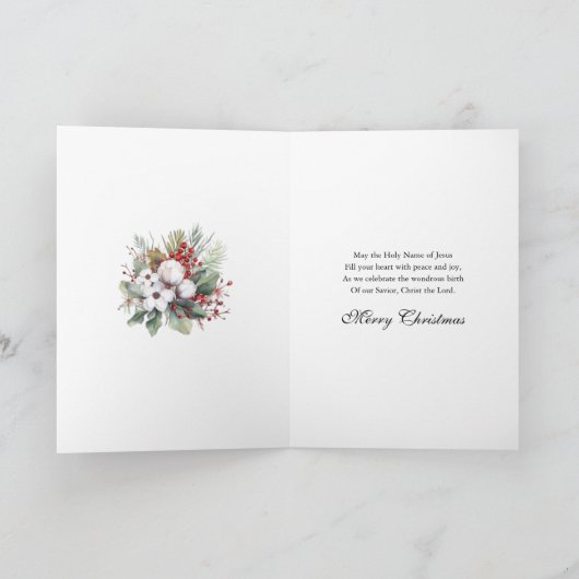 Katholieke Kerst IHS Floral Poinsettia Feestdagen Kaart (Binnen)