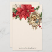Katholieke Kerst Maria Jezus Poinsettias Briefpapier (Voorkant / Achterkant)