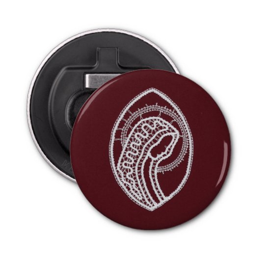 Katholieke Maagd Maria, kant Button Flesopener (Voorkant)