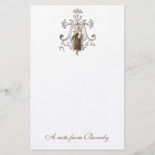 Katholieke Maagd Mary Cross Religieuze Briefpapier (Voorkant)