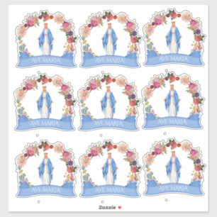 Katholieke Maagd Mary Floral Religieuze Sticker