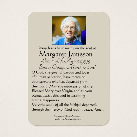 Katholieke Maagd Mary Funeral Memorial Prayer Heil Visitekaartje (Achterkant)