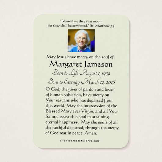 Katholieke Maagd Mary Funeral Prayer Memorial Card Visitekaartje (Achterkant)