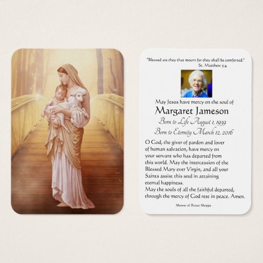 Katholieke Maagd Mary Funeral Prayer Memorial Card Visitekaartje (Voorkant /achterkant)