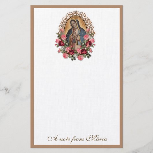 Katholieke Maagd Mary Guadalupe Rozen Briefpapier (Voorkant)