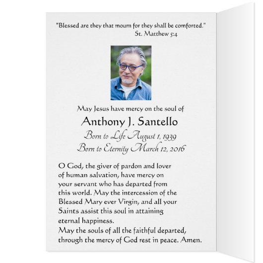 Katholieke Maagd Mary Religieuze begrafenis Dank u (Binnen (Links))