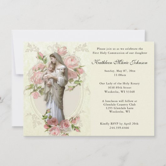 Katholieke Mary Jesus First Commune Uitnodigingen (Voorkant)