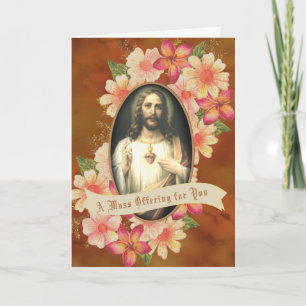 Katholieke Mass Offerte Floral Sacred Heart Jezus Feestdagen Kaart