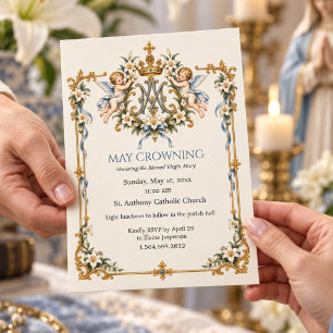 Katholieke Mei-kroning met Mariaans monogram Kaart