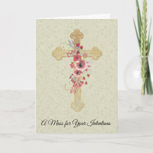 Katholieke Mis-herdenkingsofferkruis Roze Bloemen Kaart
