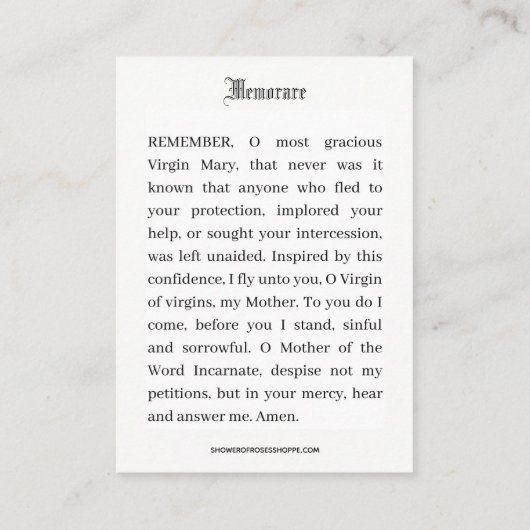 Katholieke Moeder Maria Bloemherinnering Gebed Plaatskaartje (Achterkant)