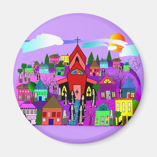 Katholieke nonnen Kunst "Kop naar de kerk" Magneet (Voorkant)