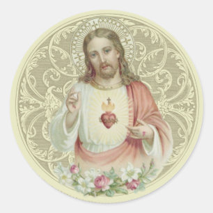 Katholieke Religieuze Heilig Hart Bloemen Jezus Ronde Sticker