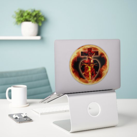 Katholieke Religieuze Jezus Kruisbeeld Heilige Dri Sticker (Laptop op bureau)