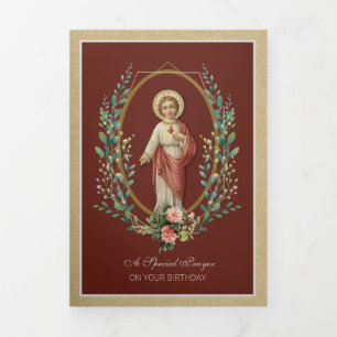 Katholieke Religieuze Vintage Verjaardag Jezus Geb Drieluik Wenskaart