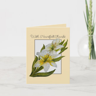 Katholieke rouwkaart met aquarel lelies bedankkaart