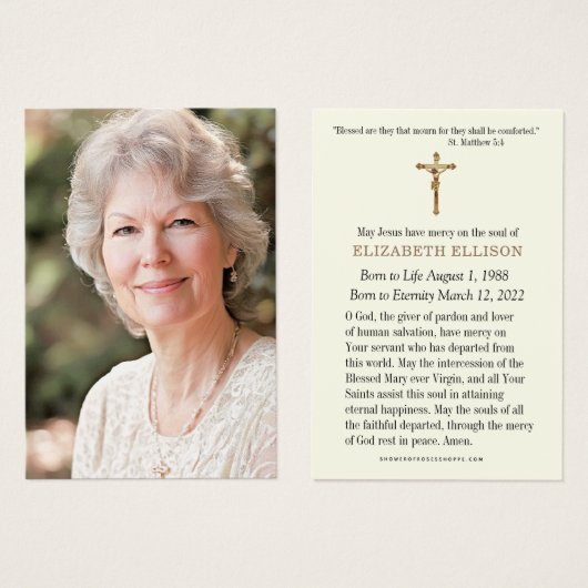 Katholieke rouwkaart met herdenkingsgebed visitekaartje (Voorkant /achterkant)