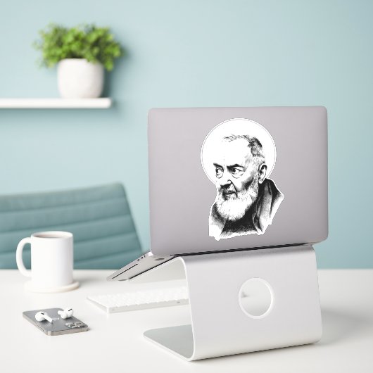 Katholieke St. Padre Pio Capuchin Monk Sticker (Laptop op bureau)