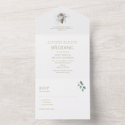 Katholieke Trouwuitnodiging en RSVP in één All In One Uitnodiging (Binnen)