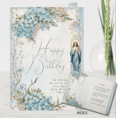 Katholieke verjaardag Mary Blauwe bloemrijke Schri Kaart
