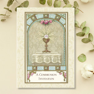 Katholieke Vintage Uitnodiging tot de Eerste Heili