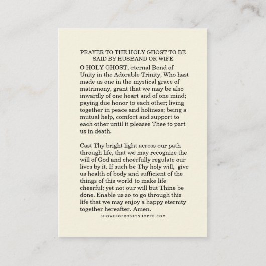 Katholieke weddenschap voor echtgenoot en vrouw informatiekaartje (Achterkant)