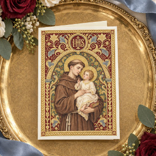 Katholieke zegen van Sint-Antonius en het kindje J Kaart