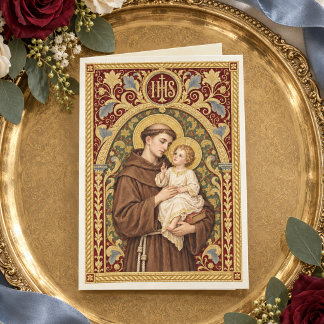 Katholieke zegen van Sint-Antonius en het kindje J Kaart