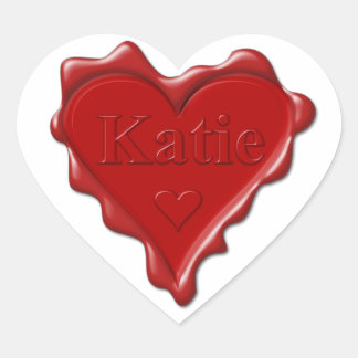 Katie. Rode hartwax zegel met naam Katie
