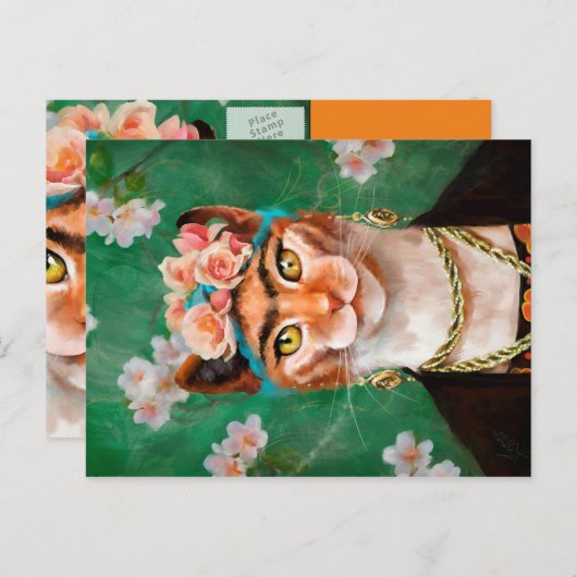 katje Frida met bloemen Briefkaart (Voorkant / Achterkant)