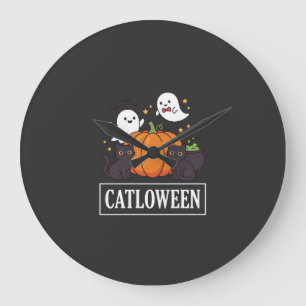Katloween Grappig Halloween Kat Geest Pompoen Ontw Grote Klok