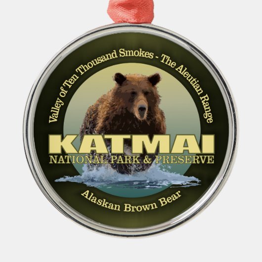 Katmai (bruin Beer) WT Metalen Ornament (Voorkant)