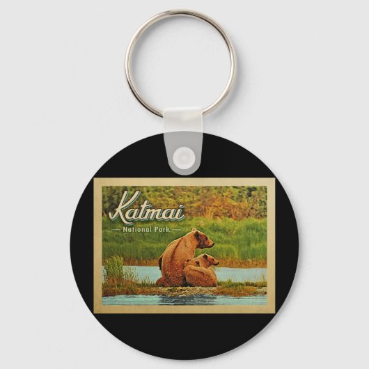 Katmai Nationaal Park Beren Vintage Sleutelhanger (Voorkant)