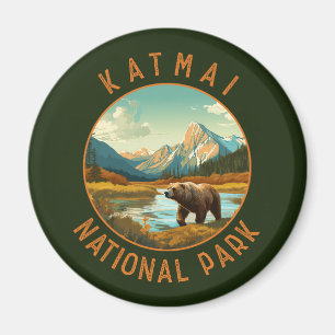 Katmai National Park Beer Retro Distress Circle Magneet