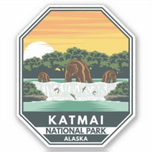 Katmai National Park Grizzly Beren Retro Emblem Sticker