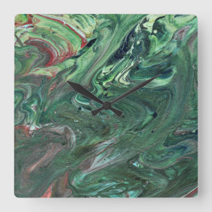 Katmandu 3 betoverende groene Abstracte wandklok Vierkante Klok