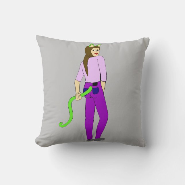 katmeisje gooit kussen (Voorkant)