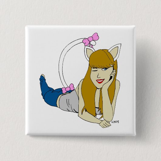 katmeisje vierkante button 5,1 cm (Voorkant)