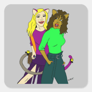 katmeisjes vierkante sticker