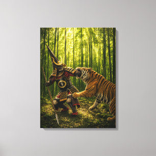 Kato Kiyomasa Samurai en springende tijger Canvas Afdruk