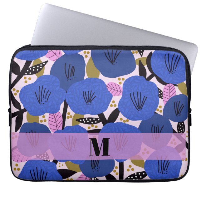 Katoen Blauw Florentijn Monogram Laptop Sleeve (Voorkant)