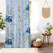 Katoen Blauw Magnolia Douchegordijn
